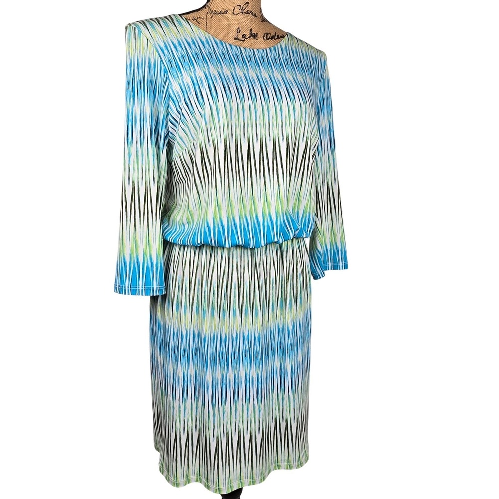 Cute Allison Daley Petite 6P Womens Blue Green Abstract Print 3/4 Sleeve Dress